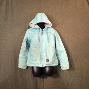 BERNE Duck Jacket Womens Small Aqua Sherpa Lined Hood Pockets Chore Barn Grunge